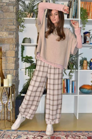 Patrick Plaid Brushed Cotton Demi Bloom Pant Mocha Blush